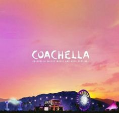 a poster with the words keep calm and coachella in front of a colorful sky