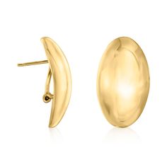 Ross-Simons - Italian 18kt Gold Over Sterling Oval Dome Earrings. Here they are - the earrings that can transform an ordinary outfit into an of-the-moment statement. The domed oval surfaces emit a gorgeous gleam as they gently curve below the ears, resulting in an incredibly alluring sight. Made in Italy of 18kt yellow gold over sterling silver. Clip/post, 18kt gold over sterling oval dome earrings. Dome Earrings, Golden Hoops, Big Sunglasses, Miu Miu Bag, Chunky Earrings, Fine Jewelery, Chunky Rings, Button Earrings, Black Leather Bags