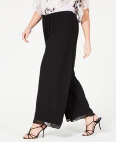 Alex Evenings Plus Size Wide-Leg Chiffon Pants - Black 3X Palazzo Jeans, Alexa Webb, Chiffon Pants, Alex Evenings, Womens Capris, Preschool Outfits, Black Dress Pants, Simple Elegance, Baby Clothes Shops