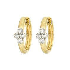 From the Provence Collection, the Provence Small Hoop Earrings feature bezel set round diamonds set in 18K gold quads on 18K gold hoops with the signature brushed JFJ finish. Gold Diamond Hoop Earrings, Diamond Cluster Earrings, Round Diamond Setting, Open Hoop Earrings, Small Hoop Earrings, Jewelry Appraisal, Clover Earrings, Oval Earring, Diamond Hoop Earrings