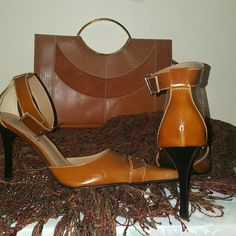 Cognac Ankle Strap Heels Nwot Size 7 Brown Fitted Ankle Strap Heels, Fitted Brown Heels With Ankle Strap, Elegant Brown Ankle Strap Heels, Brown Ankle-high Heels With Buckle Closure, Brown Ankle-high Heels For Evening, Brown Ankle Strap Heels For Evening, Chic Brown Ankle Strap Heels, Brown Ankle Strap Heels With 4-inch Heel, Brown Heels With Ankle Strap