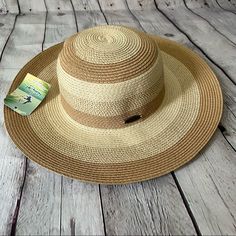 Gorgeous Two Toned Floppy Straw Beach Hat From Panama Jack! New With Tags! Beige Floppy Sun Hat For Beach Season, Beige Floppy Sun Hat For Beach, Beige Floppy Sun Hat For The Beach, Casual Brown Sun Hat For Beach Season, Beige Floppy Sun Hat For Vacation, Lightweight Brown Sun Hat For Summer, Casual Wide Brim Sun Hat For Summer Outings, Casual Brown Sun Hat For Beach, Casual Brown Sun Hat For The Beach