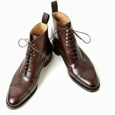 Men's+Handmade+Ankle+High+Brown+Cap+Toe+Leather+Lace+Up+Boot    Brand+Leather+Edges  Running+Size+USA+Size+  Features+Handmade+Hand+Stitched  Material++leather+  Leather+Sole  Color+Black  Interior+Soft+Leather+Lining  Pattern+Solid+Dress+Shoes  Product+Line+Made+In+Pakistan  Style+Dress+Stylish+... Office Boots, Chocolate Brown Boots, Dress Boot, Mens Dress Boots, Ankle Dress, Handmade Boot, Ankle Boots Men, High Ankle Boots, Brown Leather Ankle Boots