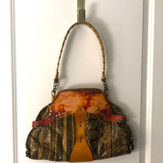 Shari Snake Skin Hobo Bag With Small Makeup Bag And Mirror With Pocket. The Bad Has No Snuffs Or Scratches Faux Fur Bag, Large Hobo Bag, Suede Purse, Small Makeup Bag, Animal Print Scarf, Teal Leather, Fur Bag, Leather Patchwork, Hobo Handbag