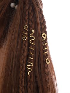 Gold Casual Collar  Zinc Alloy  Hair Ring Embellished   Women Accessories Snake Hair, Vintage Hair Accessories, Fantasy Hair, Hair Adornments, Mors Dag, Hair Rings, Hair Strand, Hair Beads, Gold Hair