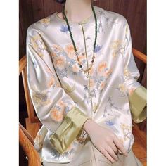 New Chinese Coat Women's Retro 2024 Spring Silk Top Tang Printed Shirt Jacquard Chinese Print Shirt, New Chinese, Silk Top, Jacket Coat, Flip Flop, Flip Flop Sandals, High Boots, Knee High Boots, Knee High