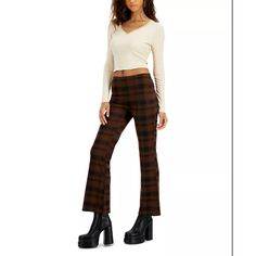 Polished Jacquard Fabric With A Touch Of Stretch Does Self Esteem's Flared Pull-On Pants Right. Add This Pair To Your Closet Asap. Approx. Model Height Is 5'10" And She Is Wearing A Size Medium Approx. Inseam: 31" High Rise: Approx. 11-1/4"; Slim Fit Through Hips And Thighs; Flared Legs Pull-On Styling Jacquard Fabric Juniors’ Sizes Run Smaller Than Women’s Sizes. Size Up For The Boho Chic Pants, Cotton Yoga Pants, Chic Pants, Lace Trim Top, Flare Leg Pants, Jumpsuit Trousers, Junior Outfits, Perfect Woman, Jacquard Fabric