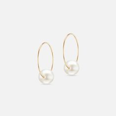 The Gild The Small Floating Pearl Hoop - At Present Jewelry Pearl Earring, Pearl Hoop Earrings, The Loop, Gold Hoops, Gold Pearl, Modern Elegance, Ring Bracelet, Earring Necklace, Gold Vermeil