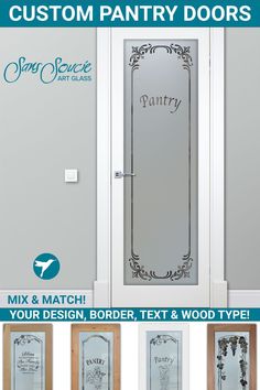 custom pantry doors for any type of door in the house or office, with your design, border, text & wood type