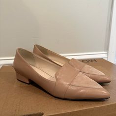 Nude Loafer - Leather Upper, Suede Accent. Pointed Toe. Never Worn Outside. Excellent Condition. Formal Beige Slip-ons For Spring, Spring Business Casual Flat Slip-ons, Pointed Toe Business Slip-ons For Spring, Flat Casual Court Shoes For Work, Casual Flat Court Shoes For Work, Casual Flat Court Shoes For Office, Casual Spring Court Shoes For Business, Casual Court Shoes For Business In Spring, Beige Leather Slip-on Shoes With Pointed Toe