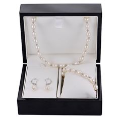 Complement her chic and classy style with this beautiful cultured pearl strand gift set. Sterling silver The matching necklace, bracelet and drop earrings feature freshwater cultured pearls and textured beads Necklace: 20 inches; fish hook clasp Bracelet: 7.5 inches; fish hook clasp Earrings: lever backs Boxed and ready to gift Elegant Pearl Jewelry Set With Pearl Drop, Elegant Pearl Drop Jewelry Set, Elegant Pearl White Jewelry Sets For Formal Occasions, Formal Pearl Bracelet With Pearl Pendant, Formal Sterling Silver Pearl Drop Bracelet, Elegant Pearl Drop Bracelet As Gift, Elegant Pearl Drop Bracelet For Gift, Elegant Sterling Silver Pearl Drop Bracelet, Elegant Formal Pearl Bracelet With Sterling Silver Clasp