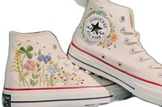 Custom Converse High Tops, Chrysanthemum Garden, Heart Converse, Embroidered Sneakers, Embroidered Converse, Wedding Converse, Converse Star, Sneakers Converse, Custom Converse