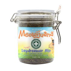 a jar of meowjuana new daydreame mix on a white background