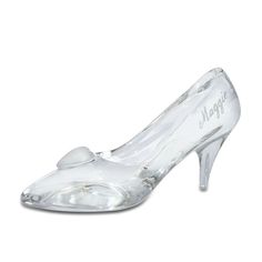 This stunning Cinderella Glass Slipper is a perfect fit for fans of the beloved Disney classic. Beautifully crafted in solid crystal by Arribas, the large scale iconic glass slipper features a frosted glass heart on the toe. Glass Slipper Wedding Shoes, Cinderella Glass Slipper, Cinderella Outfit, Cinderella Characters, Cinderella Wedding, Cinderella Shoes, Disney Shop, Bare Necessities, Glass Slipper