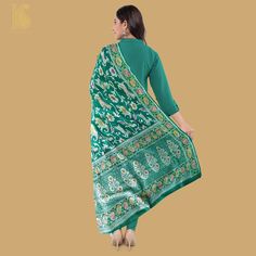 Preorder : Evening Sea Green Pure Tussar Silk Handloom Banarasi Shikargah Dupatta - Khinkhwab Gold Brocade, Natural Gold, Soft Hand, Natural Fabrics, Black Color, Gold Color, Color Variations, Hand Weaving, Cover Up