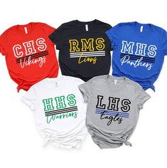 Custom school spirt design with personalized mascot and colors - Wear as a group - Great to show support for school events and game days! Need baby and/or toddler tees? Order those here - https://www.etsy.com/listing/1457631560/baby-and-toddler-t-shirts-jade-harlow P R E M I U M ** U N I S E X ** T E E**   ** Premium quality, soft tees ** True to size, order up for a looser fit **Refer to the size chart for exact sizing - Measure your favorite tee and compare it to the size chart, then order the Cheap School Spirit Shirt With Funny Print, Cheap School Spirit Shirt For School Events, Customizable Sublimation Design For School Spirit Sports, Customizable Sublimation Design For School Sports, School Spirit Tops With Name Print For School Events, Pre-shrunk T-shirt For School Team Spirit, School Sports Fan T-shirt With Team Name, Sports Fan T-shirt With Team Name For School, Sporty School T-shirt With Name Print