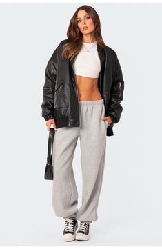 An oversized fit and handy pockets bring trendy comfort to these cotton-blend sweatpants that you'll love for your off-duty look. Cotton/polyester Machine wash, line dry Imported Sweatpants Oversized, Oversized Sweatpants, Sweats Outfit, Fall Fit, College Stuff, Black Sweatpants, Runway Trends, Grey Shirt, Hip Hop Fashion