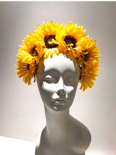 Sunflower Headpiece, Wedding Garden Party, Kentucky Derby Wedding, Sunflower Hat, Yellow Headband, Floral Headdress, Flower Headdress, Mad Hatter Party, Flower Fascinator