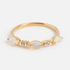 Solid Gold Triple Opal Band | Local Eclectic Local Eclectic, Opal Band, Velvet Ring Box, Solid Gold Band, Necklace Box, Black Jewelry, Stacking Ring, Gold Band, White Topaz