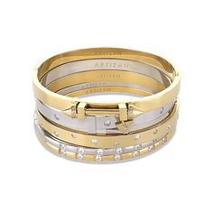 The Triangle Stack, a five-piece bangle set featuring gold and silver bangles with cubic zirconia accents and a triangle clasp detail. Silver And Gold Stack, Silver And Gold Bracelet Stack, Best Apple Watch Apps, Silver And Gold Bracelet, Gold Bracelet Stack, Jewelry Stack, Gold Bracelets Stacked, Vacation Clothes, Gold Rings Stackable