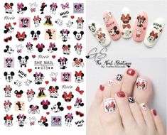 Sticker Minnie Mouse Nails, Glitter Tip Nails, Mickey Nails, Food Nails, Black Bohemian, Fall Nail Art Designs, Unicorn Nails, Valentine Stickers, Nail Art Stickers Decals