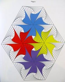 an image of four different colored flowers in the shape of hexagons on a white background