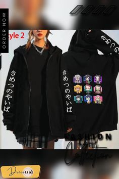 New Demon Slayer Hoodie Anime Kimetsu No Yaiba Zipper Hoodies Fashion Women Men Autumn and Winter Long Sleeve Loose Coat Tops Harajuku Anime Print Hooded Outerwear, Black Harajuku Style Cosplay Outerwear, Black Anime Style Hooded Outerwear, Black Hooded Anime Outerwear, Black Anime Hooded Outerwear, Black Anime Print Outerwear For Winter, Black Harajuku Style Cotton Outerwear, Black Cotton Harajuku Outerwear, Harajuku Style Anime Print Outerwear For Streetwear