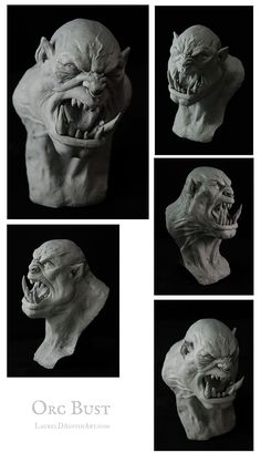 four different images of the head and mouth of an evil creature with fangs on it