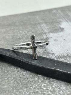 Cross Ring - Sterling Silver Ring - Baptism Gift - Confirmation Gift - Christian Ring - Gift for Her Adjustable Cross-shaped Ring For Anniversary, Adjustable Cross-shaped Promise Ring, Minimalist Adjustable Cross Ring, Christian Ring, Gemstone Ring Silver, Dendritic Opal, For Her, Cross Ring, Baptism Gifts