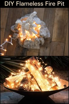 diy flameless fire pit with lights in it