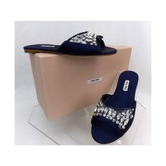 Miu Miu Baltic Blue Satin Pvc Crystals Jeweled Bow Flats Sandals By Miu Miu Made In Italy 100% Authentic, Guaranteed!!! Color: Baltico/Dark Blue (Print On The Box) Satin & Pvc Upper Rounded Open Toe Satin Bow Detail Jeweled Crystals Detail On The Vamp Satin "Miu Miu" Stamped Logo Insole “Miu Miu” Stamped Logo Leather Sole Size 36 -Print On The Shoes And Box Note! These Shoes Came From A Prada Store In Its Original Box. They Are New But They Are In-Store Item And It’s Possible That Somebody Tried Luxury Miu Miu Heels For Summer, Luxury Miu Miu Summer Heels, Luxury Open Toe Sandals By Miu Miu, Chic Miu Miu Open Toe Sandals, Miu Miu Evening Sandals With Round Toe, Miu Miu Round Toe Sandals For Evening, Miu Miu Designer Open Toe Sandals, Miu Miu Formal Sandals For Summer, Miu Miu Summer Sandals