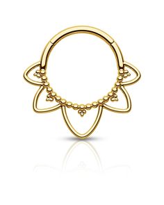 a gold nose ring with an intricate design