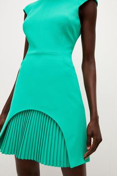 Make This Color-Pop Tailored Dress Your New After-Dark Uniform. Precisely Cut To Ensure The Best Fit, It Features A High Buttoned Neck, Cap Sleeves And Pleating Detail At The Hem. Tailored Dress, Karen Millen, After Dark, Cap Sleeves, Green Dress, One Shoulder Dress, Color Pop, Mini Dress, Color