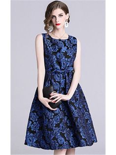 Blue Fit And Flare Sleeveless Summer Dress, Blue Sleeveless Knee-length Dress For Spring, Blue Fit And Flare Sleeveless Dress For Spring, Blue Fit And Flare Sleeveless Dress, Spring Blue Fit And Flare Sleeveless Dress, Casual Royal Blue Sleeveless Dress, Plus Size Streetwear, Women's A Line Dresses, Ladies Day Dresses