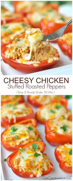 stuffed roasted peppers with cheese and parsley on top