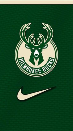 the milwaukee bucks logo is shown on a green background with a white nike logo in the center