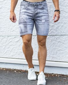 ZAYNE PARIS gray shorts. Slightly worn surface and stone wash. Two front and back pockets. Button fastening at the back. Grey Denim Shorts, Paris Grey, Gray Shorts, Grey Denim, Grey Shorts, The Back, New Product, Mens Shorts, Denim Shorts