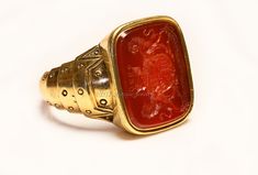 Antique 18k Gold Carnelian Crest Men's Ring Luxury Vintage Men's Intaglio Ring, Luxury Men's Carnelian Gemstone Ring, Luxury Men's Carnelian Cabochon Ring, Luxury Elegant Men's Carnelian Ring, Gemstone Ring For Men, Antique Gold Rings, King Ring, Antique Jewelry Rings, Victorian Ring