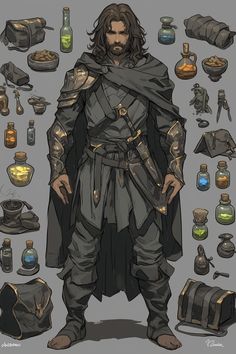 an image of a man with many items around him