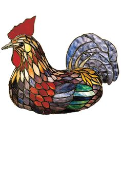 Meyda Tiffany - 10086 - One Light Accent Lamp - Tiffany Rooster - Flame Orange Purple/Blue Blue/Green Tiffany Style Lighting, Cottage Style Interiors, Novelty Lamps, Animal Lamp, Tiffany Lighting, Chicken Decor, Tiffany Stained Glass, Tiffany Glass, Chickens And Roosters