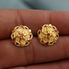 White Round Earrings With Intricate Design, White Earrings With Intricate Design, Elegant Multicolor Flower-shaped Earrings, Traditional Yellow Gold Flower-shaped Earrings, Traditional Pierced Flower Shaped Earrings, Anniversary Hallmarked Flower-shaped Earrings, Fine Jewelry Flower Shaped Earrings, Traditional Flower-shaped Jewelry With Matching Earrings, Elegant Multicolor Round Flower Earrings