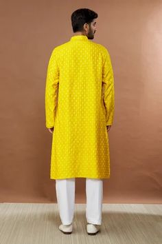 Shop for Aham-Vayam Yellow Silk Blend Maharaja Floral Embroidered Kurta Set for Men Online at Aza Fashions Yellow Dabka Kurta For Eid, Yellow Bandhgala With Chikankari Embroidery, Yellow Long Sleeve Bandhgala With Chikankari Embroidery, Unstitched Yellow Kurta With Chikankari Embroidery, Yellow Straight Kurta For Eid, Yellow Bandhgala With Zari Work And Long Sleeves, Yellow Bandhgala With Resham Embroidery Long Sleeve, Yellow Kurta For Festive Occasion And Eid, Yellow Festive Kurta For Eid