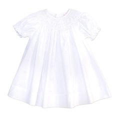 Beautiful white smocked bishop dress with short puff sleeves has detailed smocking around the neckline. Beautiful dress for Christening Baptism or Dedication. Darling baby girls day dress for coming home outfit, first portraits or any special occasion. 65% Polyester 35% Cotton Comes with a matching white bonnet with ruffle trim White Bonnet, Smocked Bishop Dress, Girls Day, Chiffon Flower, Christening Dress, Kickee Pants, Chiffon Flowers, Coming Home Outfit, Smocked Dress