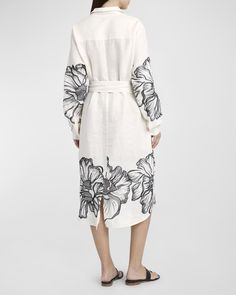 Kiton Floral Embroidered Linen Belted Shirtdress | Neiman Marcus Embroidery Clothing, Beauty Samples, Iconic Dresses, Designer Name, Embroidered Linen, Embroidery Blouse, Western Dresses, Shirtdress, Top Designers