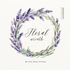 a watercolor wreath with lavender flowers