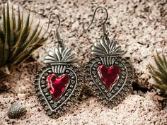 Stainless steel sacred heart earrings with a red enamel heart.  Beautiful enough to complete your boho outfit. Boho Outfit, Sacred Heart, Heart Earrings, Boho Outfits, Jewelry Earrings Dangle, Etsy Earrings, Dangle Drop Earrings, Dangle Earrings, Jewelry Earrings