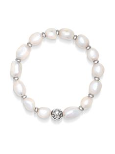 white/silver-tone baroque pearl/stainless steel bead embellishment elasticated band slip-on style Nialaya Jewelry is pleased to offer free repairs on purchases for one year from purchase date. Silver Beaded Pearl Stretch Bracelet, Silver Pearl Stretch Bracelet, Silver Baroque Pearl Charm Bracelets, Silver Bracelet With Baroque Pearl Charm, Silver Bracelets With Baroque Pearl Charm, Silver Baroque Pearl Bracelets With Round Beads, Silver Bracelet With Baroque Pearls, Elegant White Stretch Bracelet With Pearl Charm, Silver Baroque Pearl Bracelet With Round Beads