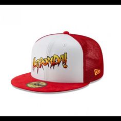 New Era Cap Trucker Fitted With Mesh Back. Get It Today!! Throwback White Hat For Streetwear, White Flat Brim Trucker Hat For Fans, New Era Cap, New Era, Wwe, Get It, Red White, Accessories Hats, Red And White