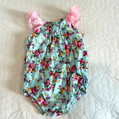 Floral Baby Girls, Dressy One Piece Bodysuit 12 To 18 Months Cotton Like New! Smoke Free Home Blue Fitted Bubble Romper For Spring, Fitted Blue Bubble Romper For Spring, Spring Fitted Blue Bubble Romper, Pink Floral Print Sleeveless Bubble Romper, Pink Bubble Romper For Spring Playwear, Pink Bubble Romper For Playwear In Spring, Fitted Pink Bubble Romper For Playtime, Pink Fitted Bubble Romper For Playtime, Pink Floral Print Bubble Romper For Playtime