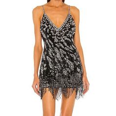 Worn Once, Like New! Chic Embellished Sequin Dress For Club, V-neck Party Dresses With Rhinestone Fringe, Black Embellished Mini Sequin Dress, Black Embellished V-neck Mini Dress, Black Embellished Evening Mini Dress, Black Embellished Mini Dress For Evening, Black V-neck Mini Dress With Contrast Sequin, Chic Black Mini Dress With Rhinestone Fringe, Black Mini Dress With Rhinestone Fringe For Cocktail